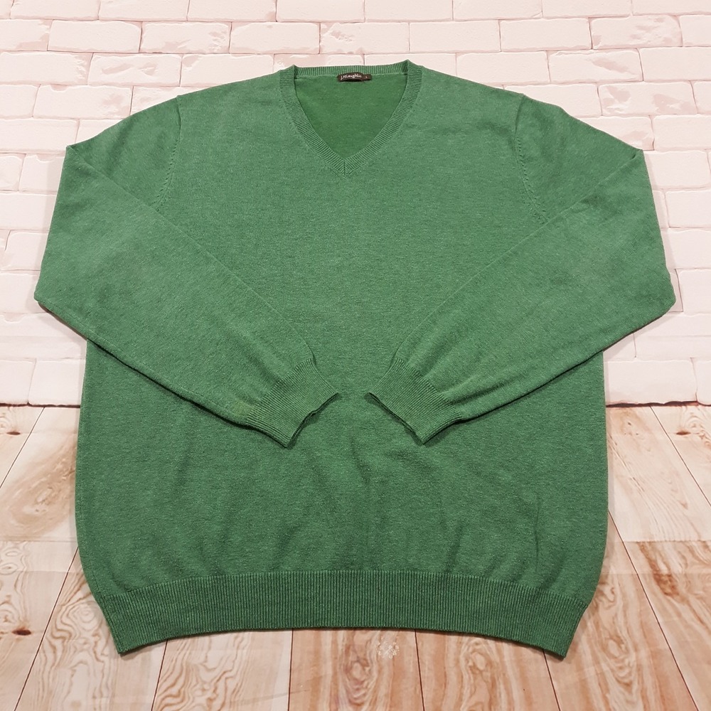 J. McLaughlin Sweater Mens Large Pullover Green V-Neck Cotton Modal Spandex